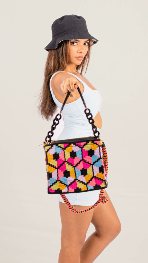 emily square geometric black wayuu bag