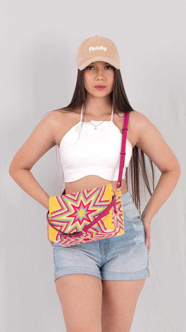 allegra wayuu bag in yellow and fucsia