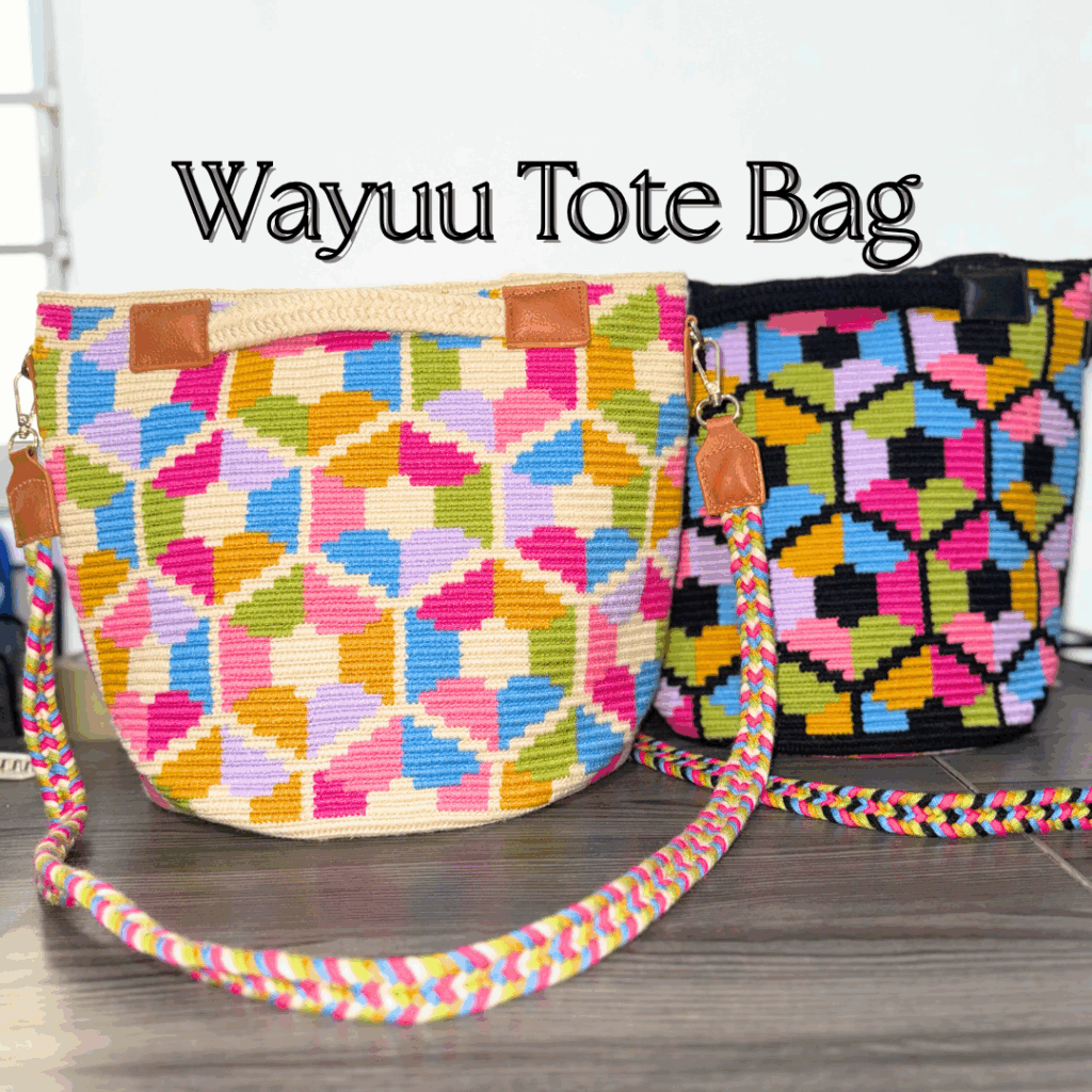 wayuu tote bag in two colors, black and beige