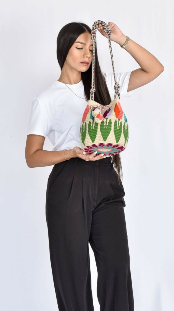 Rosie wayuu bag handmade mochila in beige base